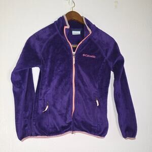 Columbia Purple Fleece Full Zip Jacket Pink Trim Girls M Hooded Coat